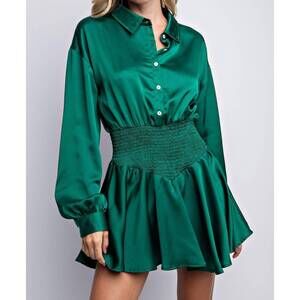 NEW STYLE USA satin romper in forest green